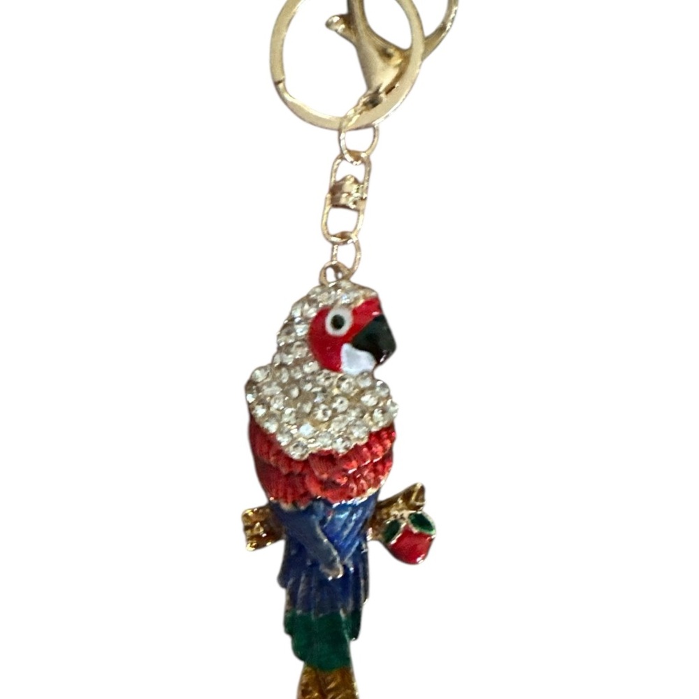 Rhinestone Parrot Keychain | Tropical Sparkly Bag Charm | Colorful Accessory - Picture 2 of 3